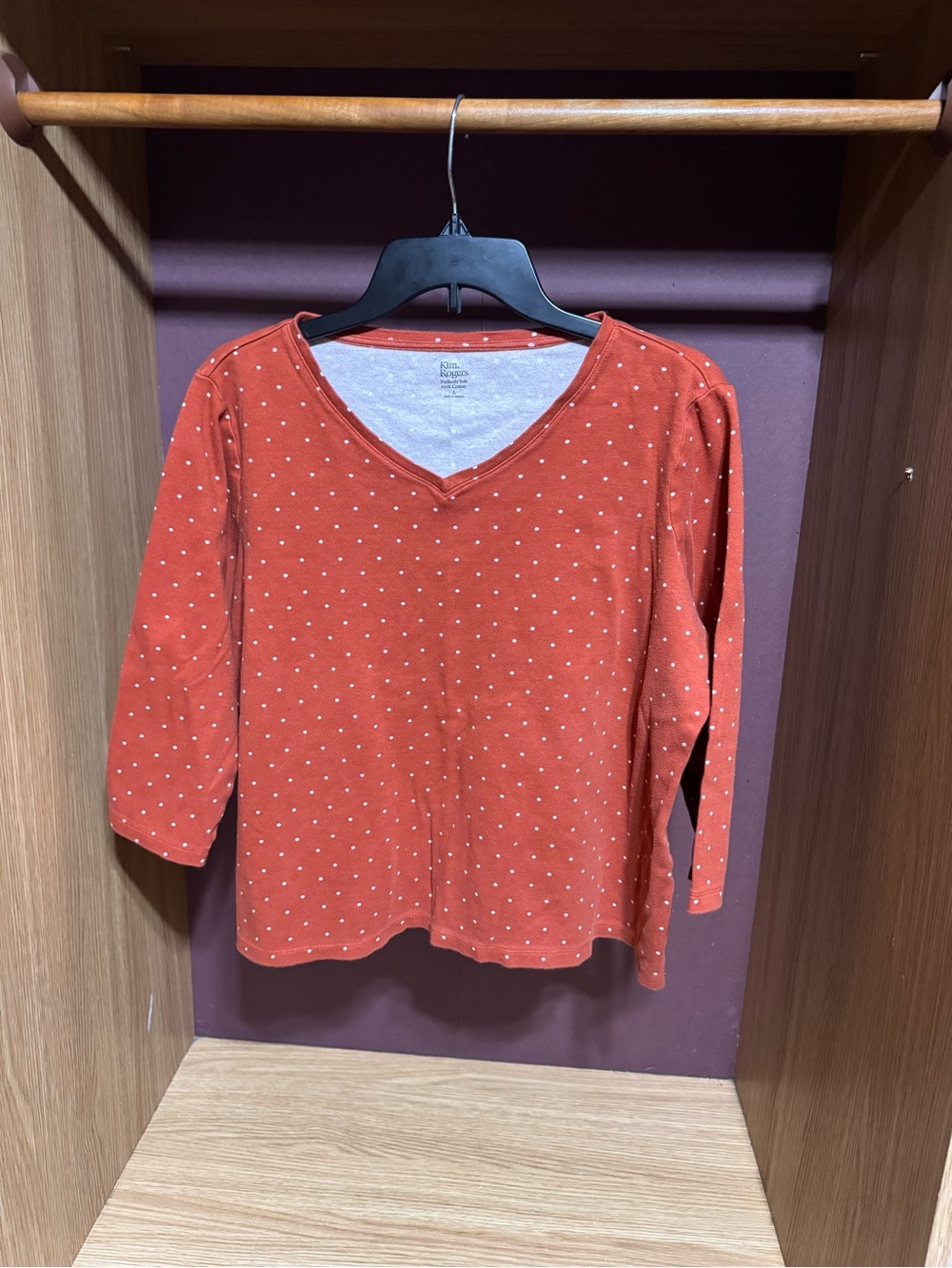 Kim Rogers Perfectly Soft Rust Polka Dot V-Neck Top Size L